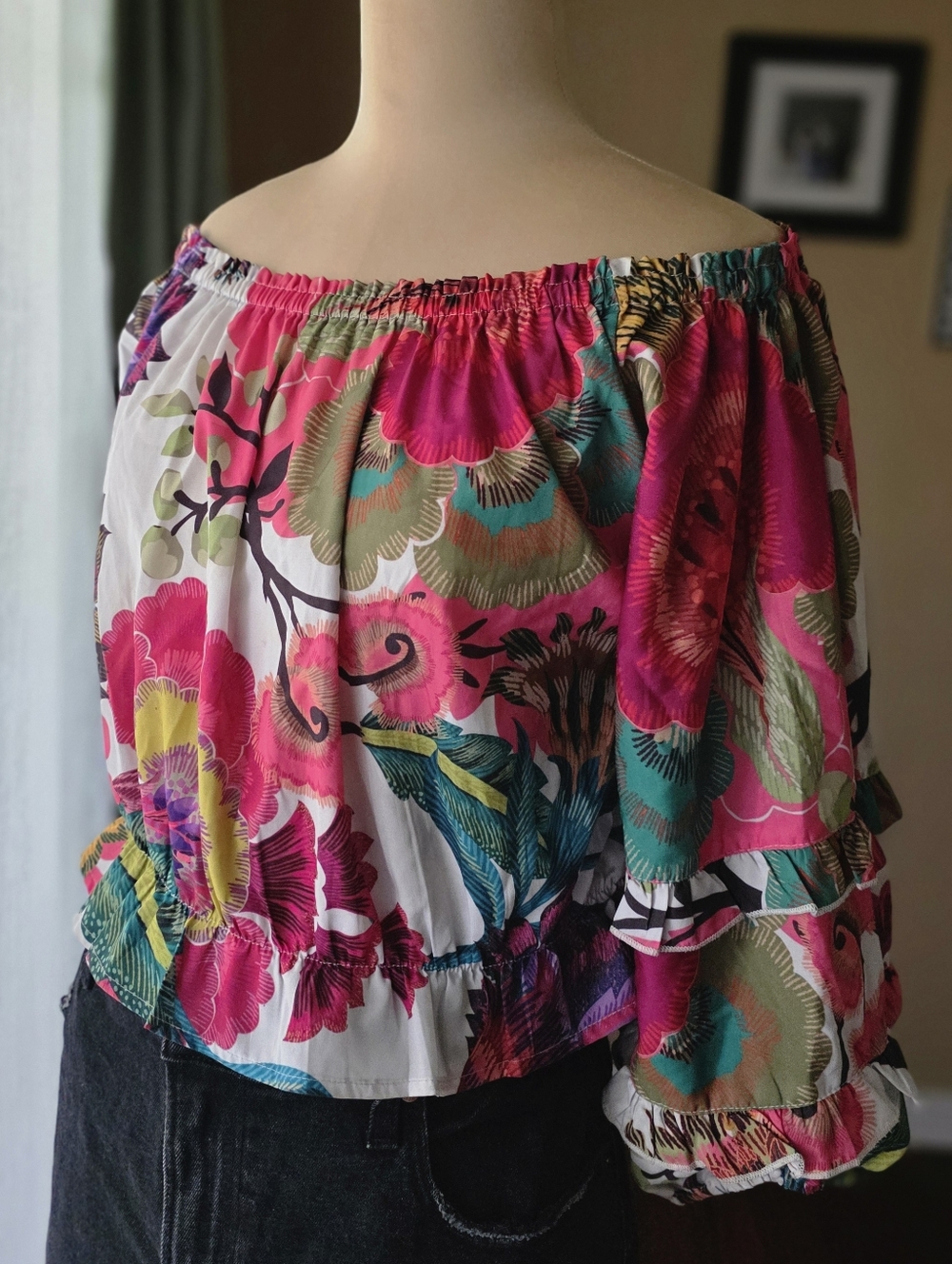 Rachel Zoe Vibrant‎ Floral Off-the-Shoulder Top Size Medium Lightweight
